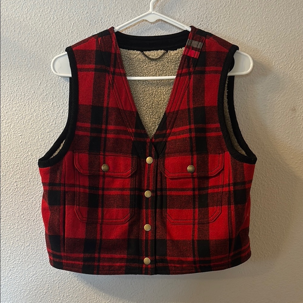 Banana Republic Red and Black Plaid Vest